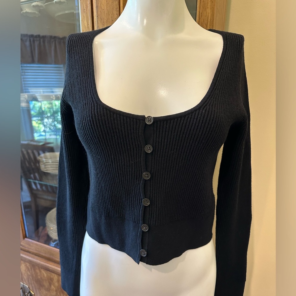 J. Crew Black Rib-Knit Button Cardigan NEW size Small